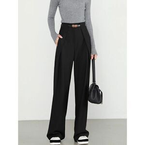 Commense Middle Waist Solid Pocket Gray Dress Pants Professional Attire casual S